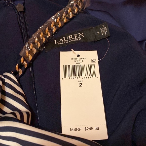LAUREN RALPH LAUREN Charmeuse Halter Dress in Navy Size 2 - Picture 5 of 5